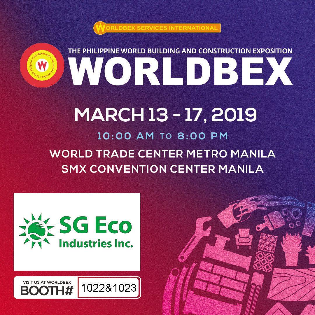 SG Eco Industries will be exhibiting at Worldbex 2019